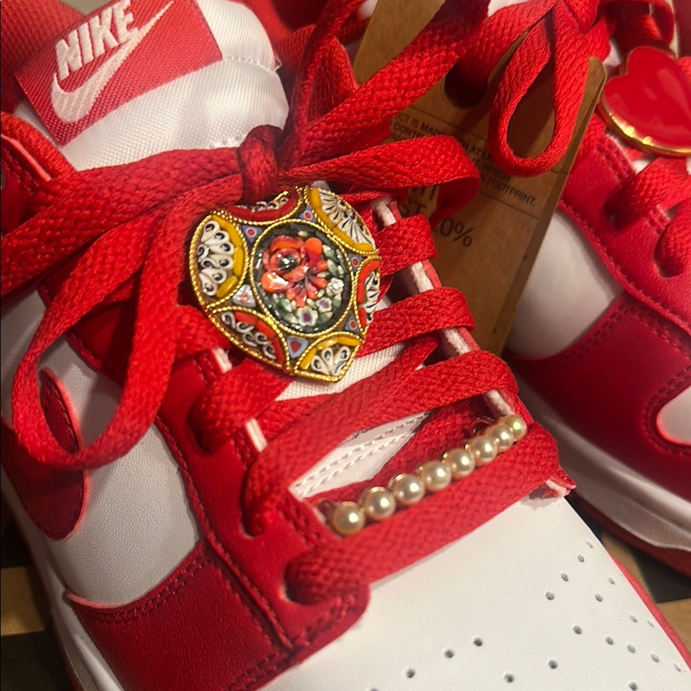 Nike Red and White Sneakers with Decorative Charms “Love Edition” - Picture 3 of 7